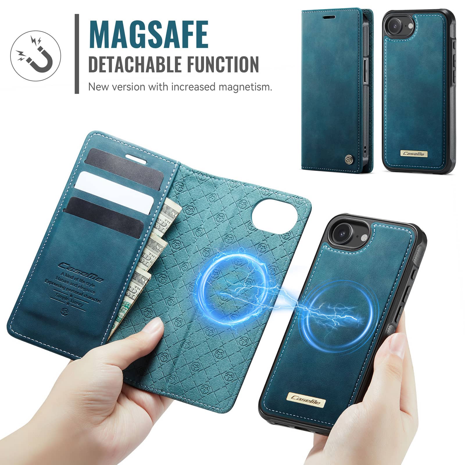 Magnetic 2 in 1 Magsafe Detachable Wallet Case for iPhone 16e with Card Holder Women Men, Retro PU Leather【RFID Blocking】Kickstand Shockproof Cover