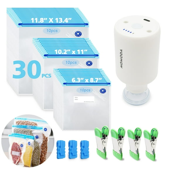 Sous Vide Cooking Bags - Set of 30 | BPA-Free Reusable Vacuum Seal Bags with Air Valve for Joule and Anova Cookers | Freezer Safe Vacuum Food Storage Bags with Upgraded Electric Pump Included