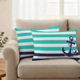 thumbnail image 2 of Anchor Turquoise Outdoor Waterproof Pillow Covers, Modern Navy Blue White Striped Nautical Decorative Rectangle Throw Pillowcase Sofa Cushion Sham for Patio/Couch/Chair, 20"x12" 2 Pack, 2 of 8