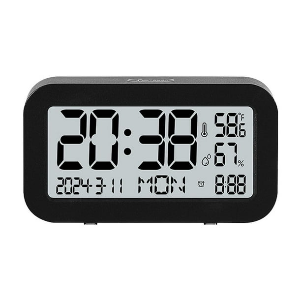 Reloj despertador digital con termómetro e higrómetro de interior,pantalla LCD grande,estación meteorológica,monitor de temperatura y humedad con función de repetición,calendario,reloj de mesita