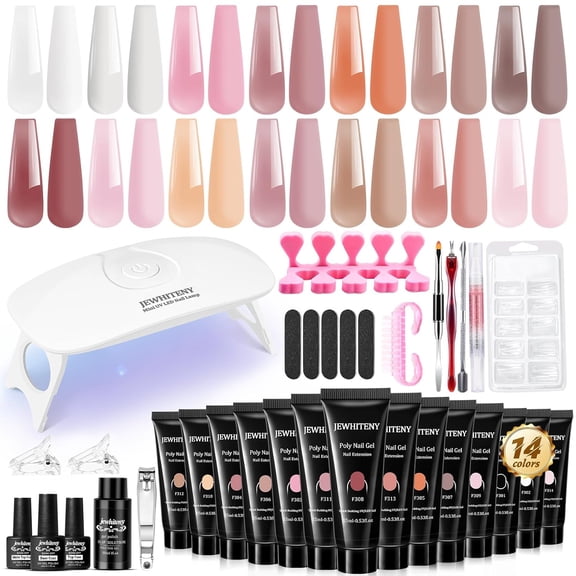 Poly Extension Gel Nail Kit 14 PCS with Slip Solution and Mini Lamp Art Design Beginner