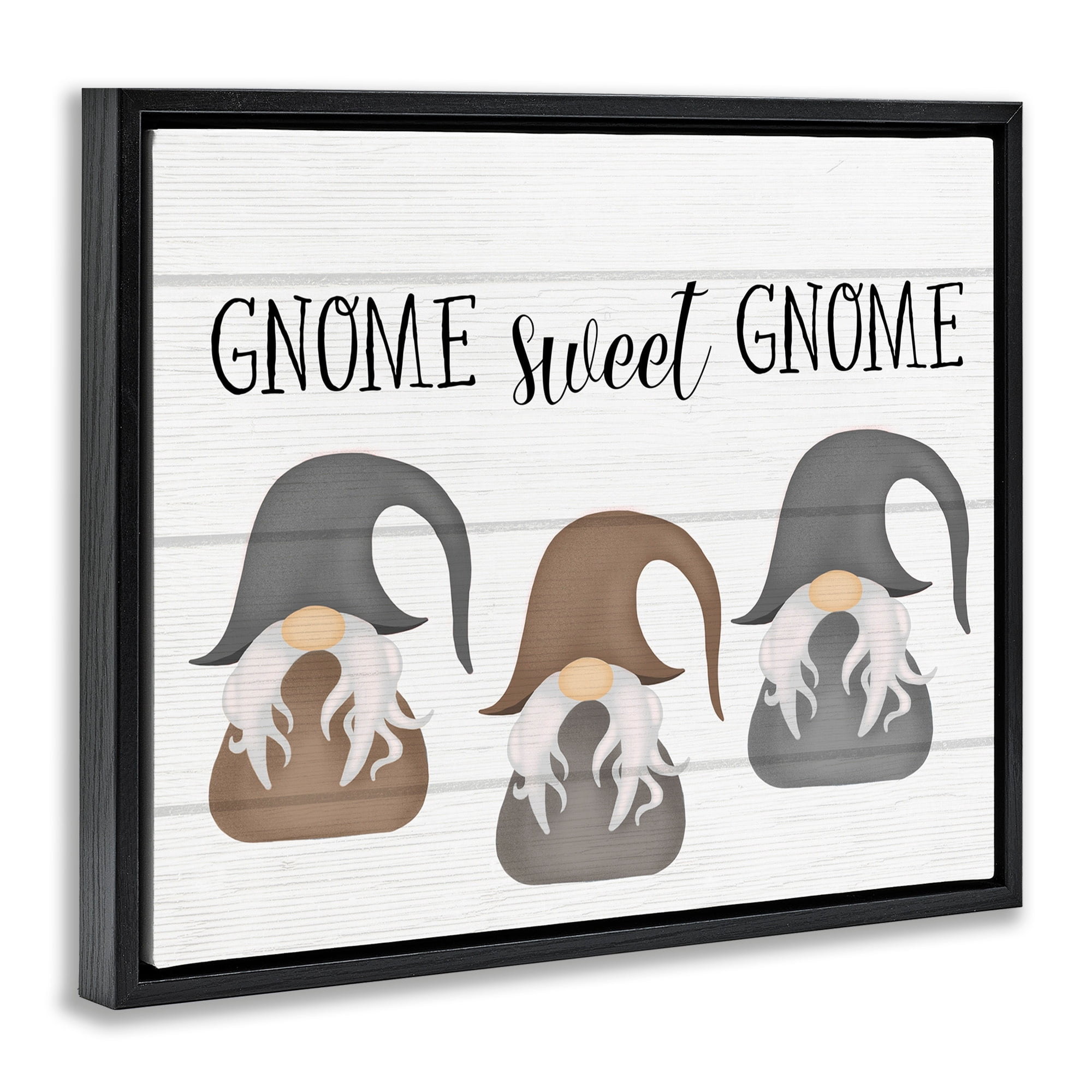 Stupell Industries Gnome Sweet Gnome Mythical Garden Elf Pun Jet Black Framed Floating Canvas Wall Art, 16x20, by Daphne Polselli