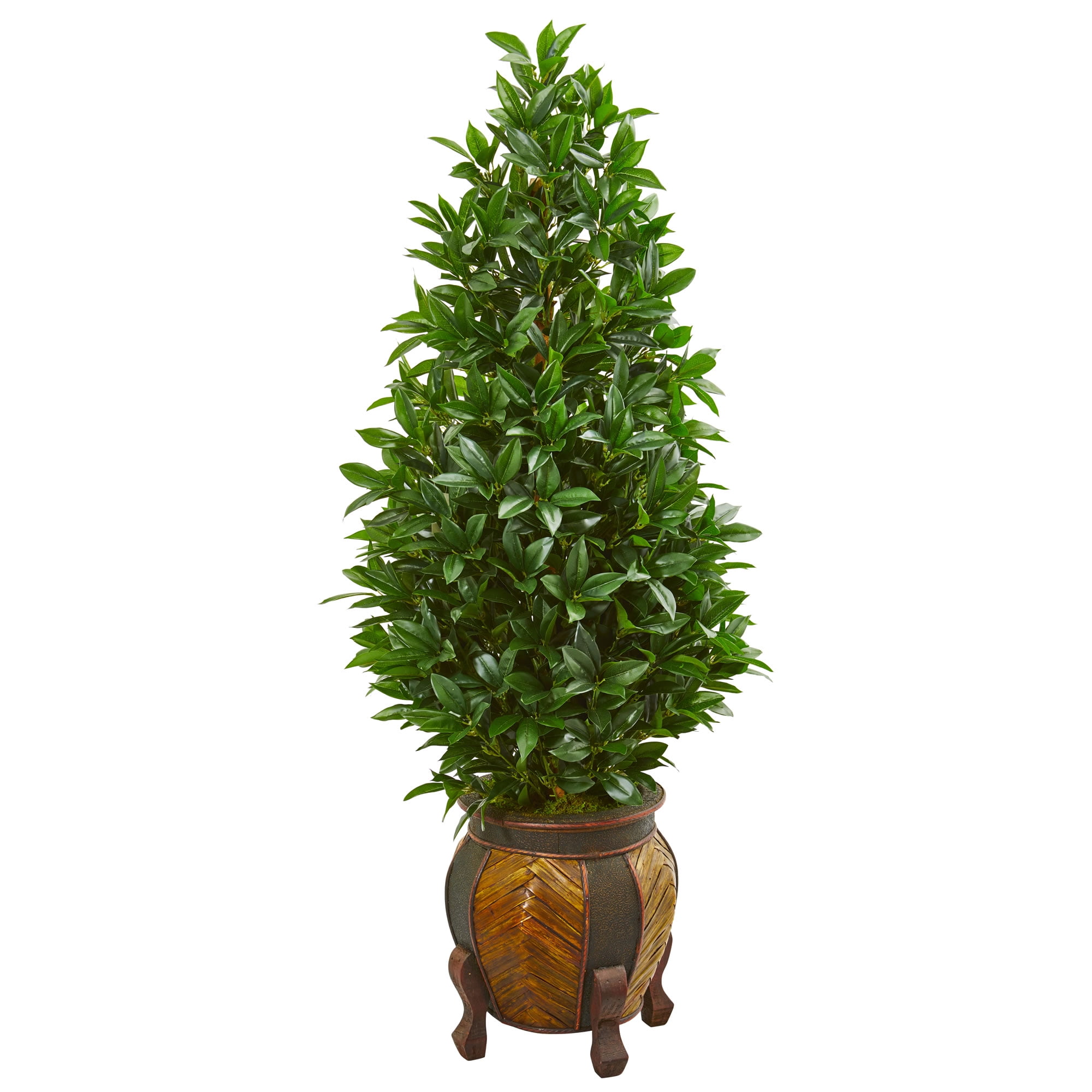Nearly Natural 56In. Bay Leaf Cone Topiary Artificial Tree in Decorative Planter