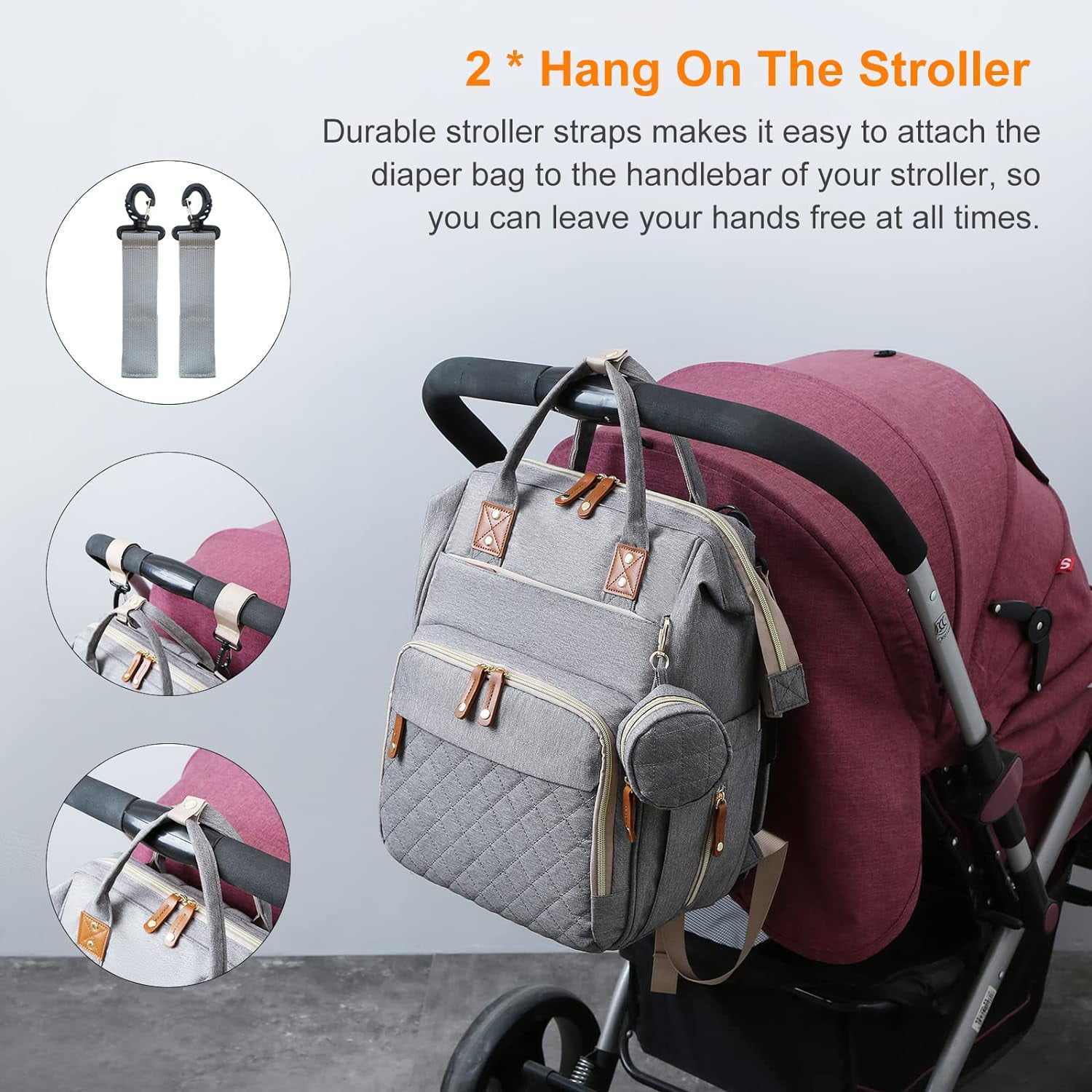 Diaper Bag with Changing Station, Waterproof 3 in 1 Baby Diaper Backpack with Foldable Changing Pad, Large Travel Back Pack for Baby Girl Boy, Grey