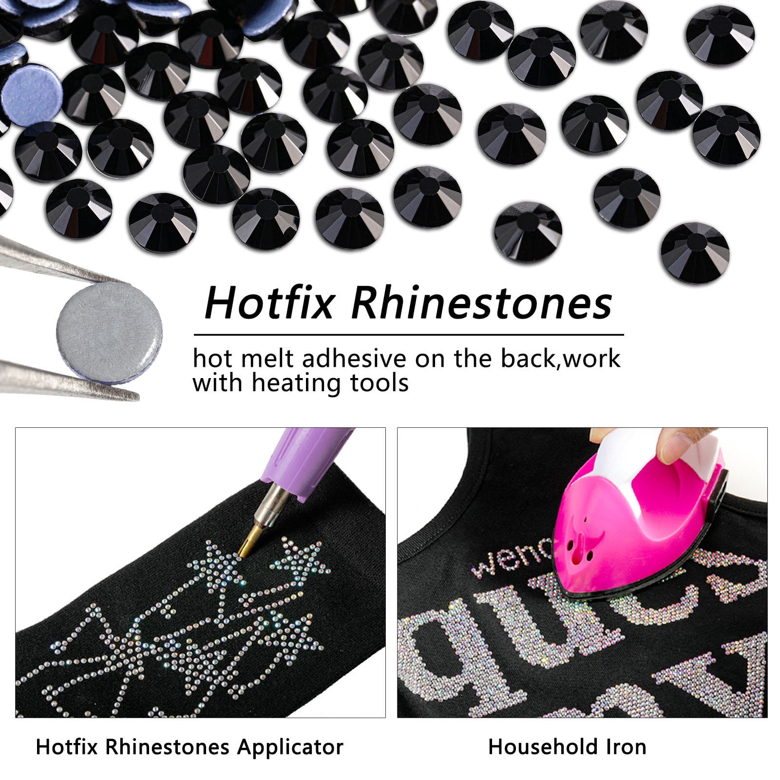 BEADSLAND 14400PCS Hotfix Rhinestones Bulk for Crafts DIY, Black, SS16