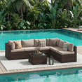 thumbnail image 4 of Dateyes 7-Piece Outdoor Patio Sectional Sofa Set, All-Weather Wicker Rattan Furniture with Coffee Table & Waterproof Cover (Off-White), 4 of 7