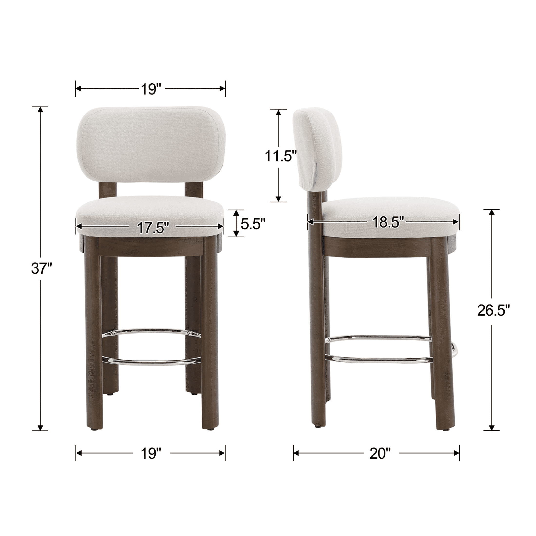 Guyou 26" Bar Stools Set of 6, Modern Linen Upholstered Counter Height Bar Stools, Farmhouse Armless Bar Chairs with Solid Wood Legs & Padded Back for Kitchen Island/Dining Room Bar, Beige