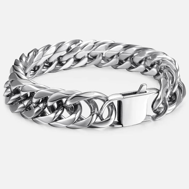 15mm Cuban Link Bracelet - 8-10 Inch 316L Stainless Steel Men's Chain, Silver Finish 9 thumbnail image