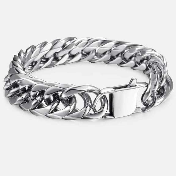 Hermah 15mm Curb Rombo Link Bracelet For Men 316L Stainless Steel Chain Silver
