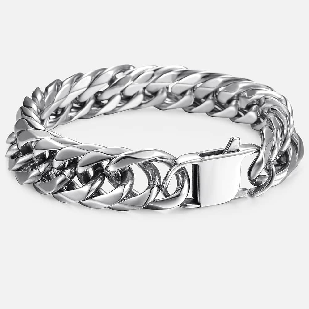 Men's Chunky Silver Cuban Link Chain Bracelet – 316L Stainless Steel Heavy Curb Bracelet