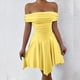 thumbnail image 5 of Vestido Corto de Cóctel con Hombros Descubiertos, Dobladillo Fruncido y Corsé Fruncido para Mujer Amarillo S, 5 of 10