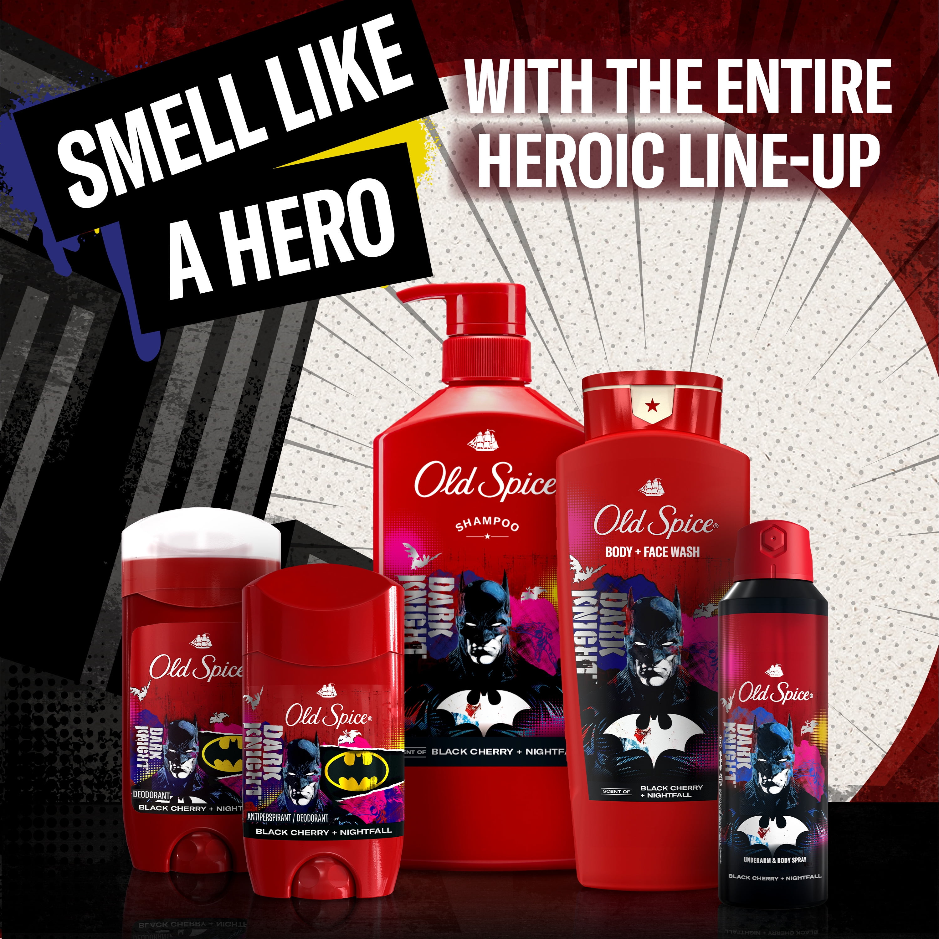 (4 pack) Old Spice Cleansing Body Wash for Men, 24/7 Shower Fresh, 2 in 1 Body and Face Wash, Rich Lather, Batman, Black Cherry and Nightfall Scent, 24oz