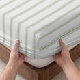 thumbnail image 3 of Twin XL Size Fitted Sheet Set - Sage Green Striped 2 Piece Bedding Sets 16" Deep Pocket Fitted Sheet with 1 Pillowcases, Sage Green White Stripes Farmhouse Brushed Microfiber Hotel Luxury Bed Sheets, 3 of 9
