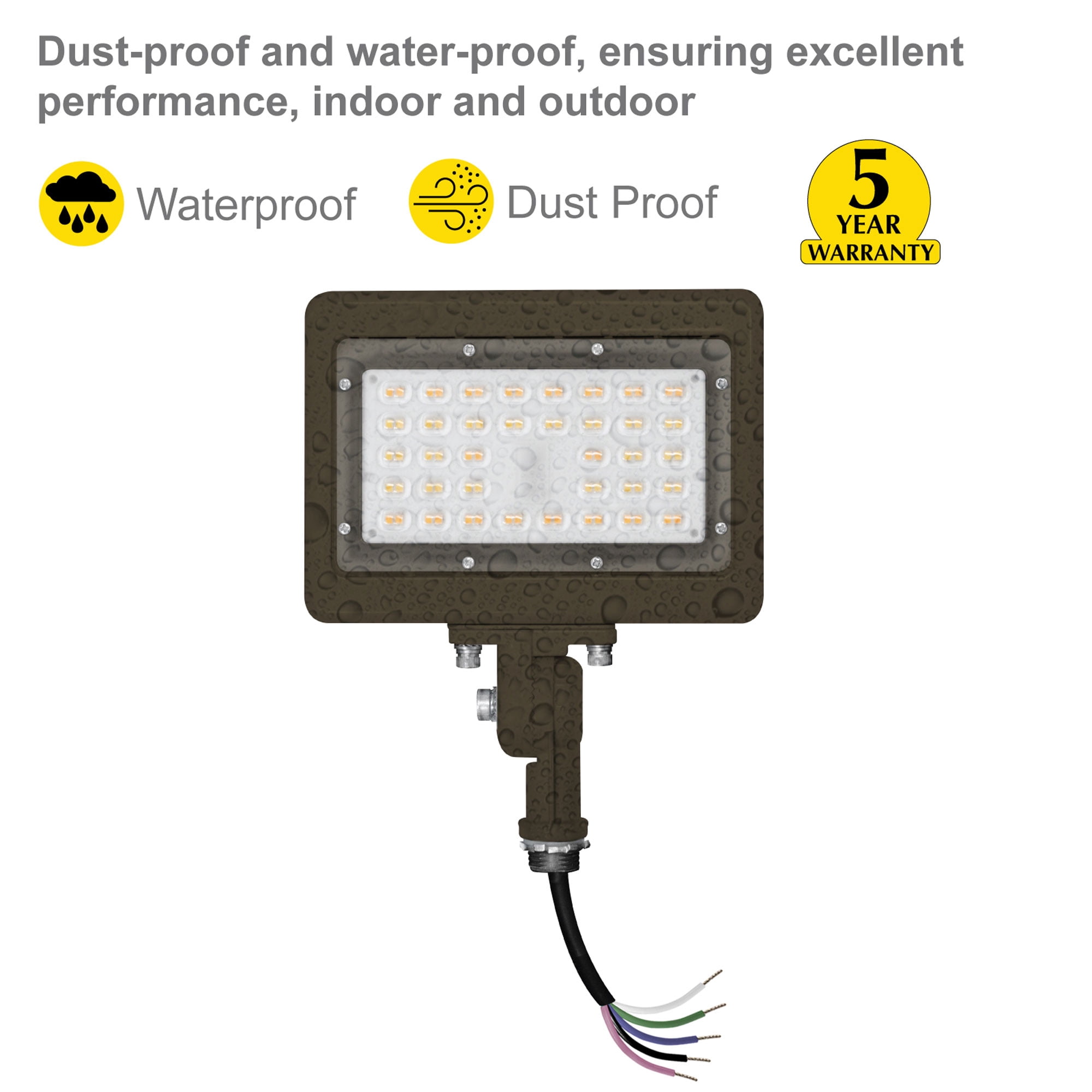 NUWATT 30W LED Flood Light, 3CCT 3000K/4000K/5000K Selectable, IP65 Waterproof Lighting, Adjustable Knuckle Mount, 4200LM, 0-10V Dimmable, 120-277V, Outdoor Security Floodlight for Yard, Bronze, UL