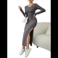 thumbnail image 1 of Vestidos Largos de Otoño para Mujer, de Larga, Informales, de Punto Acanalado, Ajustados, Elegantes, con Cuello Redondo y Abertura Lateral Gris Oscuro M, 1 of 8
