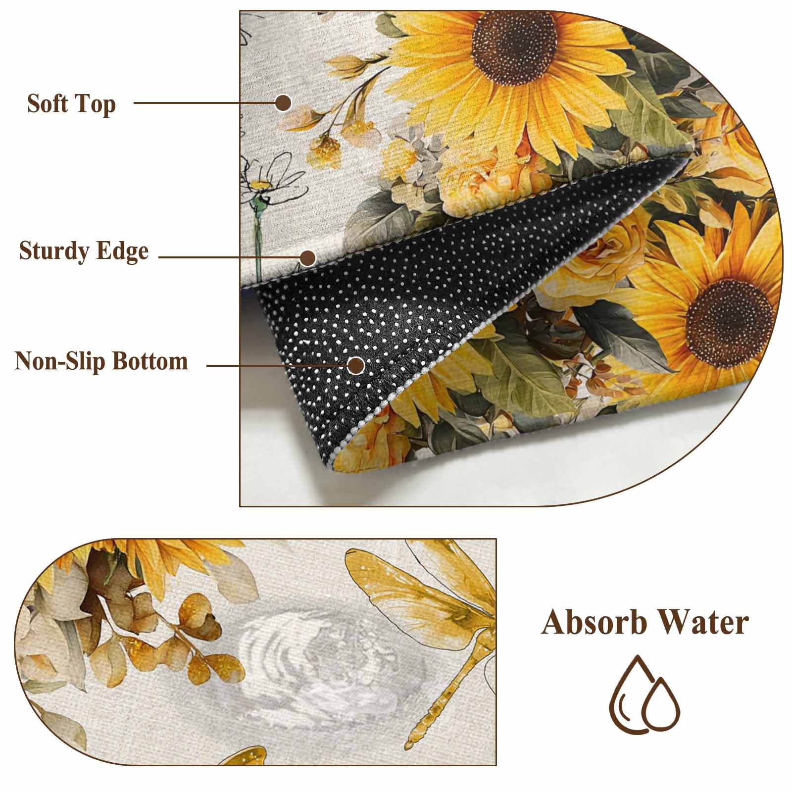 3'x5' Rug for Living Room Bedroom, Farmhouse Sunflower Washable Area Rugs Non-Slip Carpet Mats, Vintage Daisy Butterflies Rustic Burlap Indoor Low Pile Area Rug Runner for Kitchen, Mudroom
