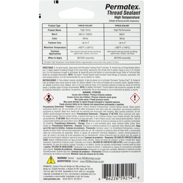 Permatex¬Æ 59214 High Temp Thread Sealant 0.20 fl. oz. Carded