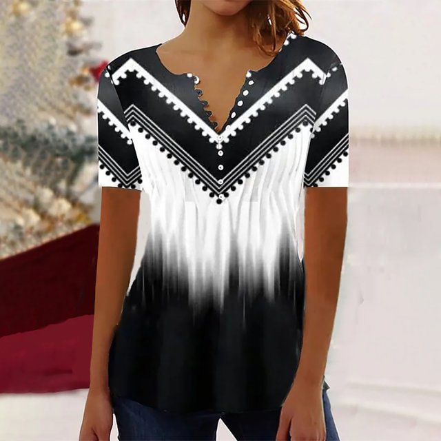 Fiudx Ofertas y Liquidaciones Blusas y Blusas con Cuello En V de Manga Corta para Mujer, Informales, a La Moda, Primavera y Verano