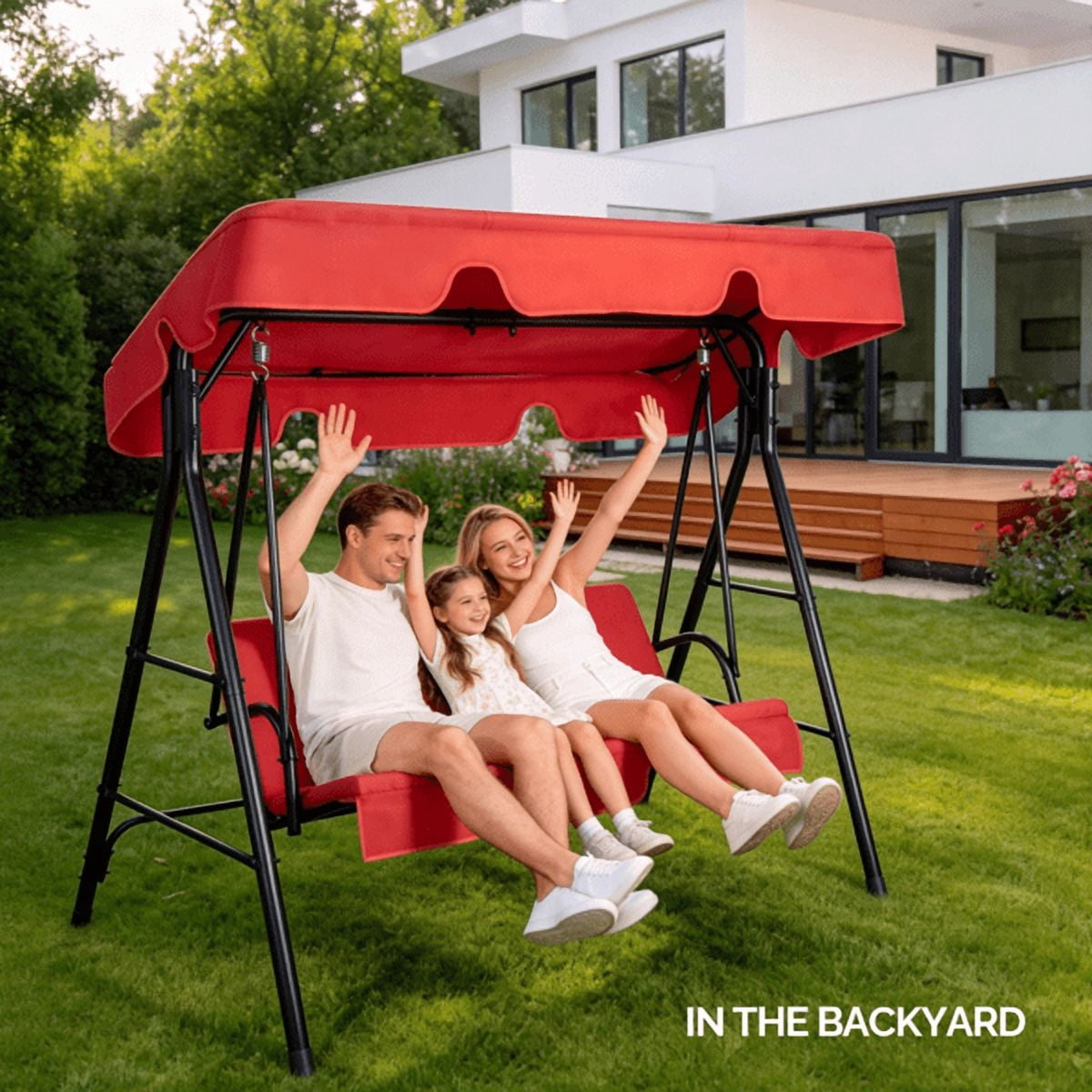 Alvantor 2-Seat Porch Swing with Canopy, Outdoor Patio Swing Chair with Cushion and Steel Frame for Backyard Garden Balcony