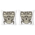 thumbnail image 1 of Ambesonne Grey Throw Pillow Cover 2 Pack, Floral Sugar Skull, 24", Grey Ivory, 1 of 2
