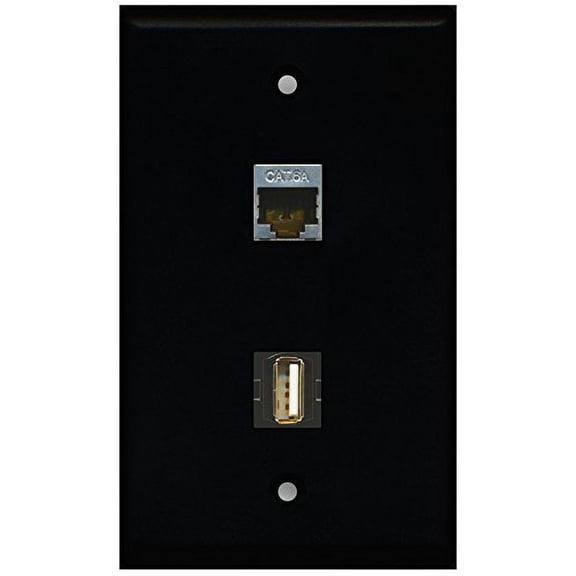 RiteAV - Black 1 Port USB A-A 1 Port Cat6a Wall Plate