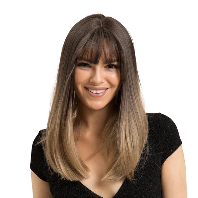 Peluca larga recta para mujeres Baoblaze Cabello largo Marrón Degradado