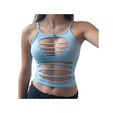 

SAYOO Women s Sleeveless Crop Tops Spaghetti Strap Hollow Out Camisole
