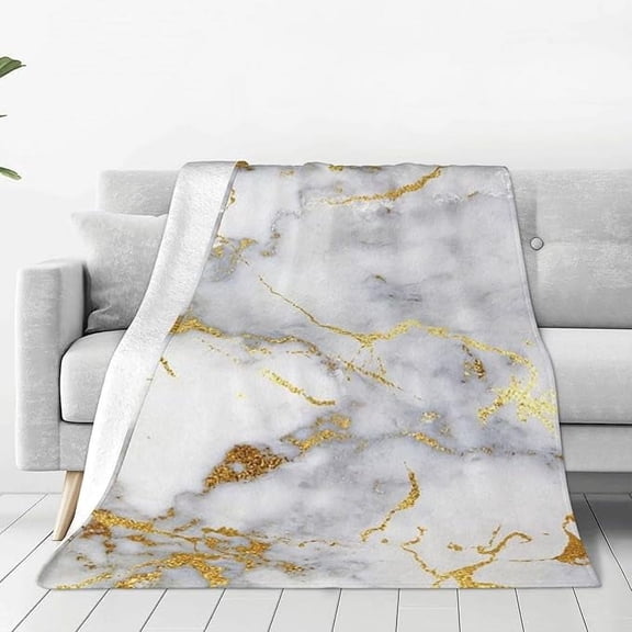 Gold Marble Throw Blanket For Couch, Ultra Soft Micro Fleece Blanket Light Weight Anti Pilling Flannel Blanket 40" x 50"