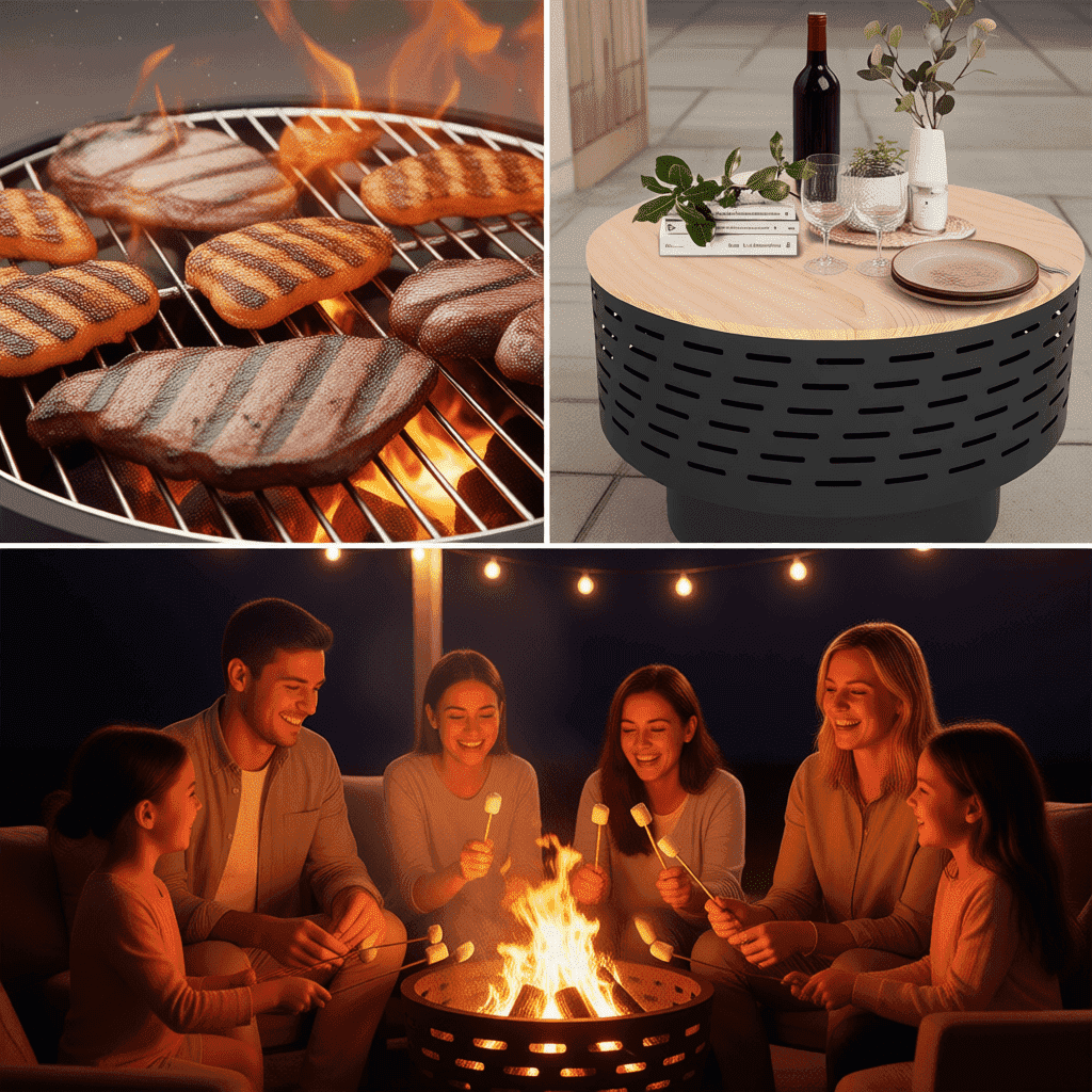 Segmart 26 inch Fire Pit with Grill & Lid, Firepits for Outside Wood Burning Fire Pit Table with Fire Poker, Ash Net,3 in 1 Outdoor Fire pits for Patio,BBQ, Bonfire, Camping, Backyard, Picnic
