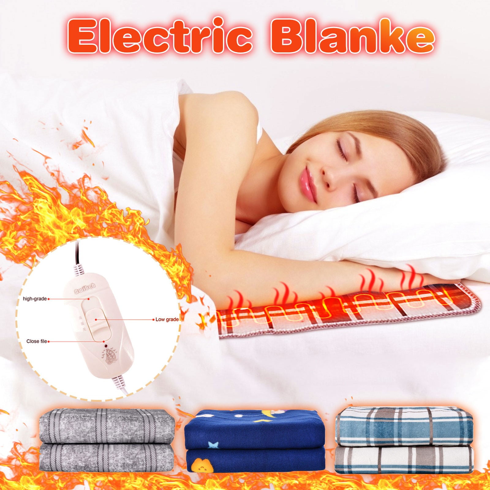 Electric Heated Blanket Twin - 150X70cm Heating Bed Blankets Throw with Heating Levels Fast Heating Over-Heated Protection Ultra Soft Warm Flannel ETL Certified Grey