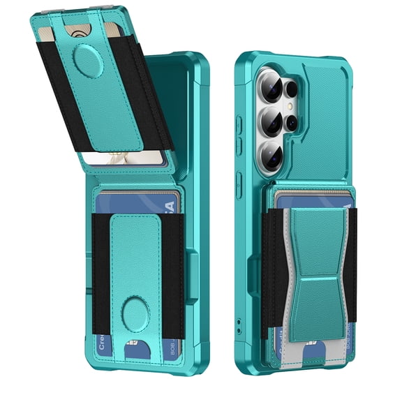 for Samsung Galaxy S26 Case, Flip Back Card Holder Case with Elastic Slot, Kickstand Slim Phone Case, Shockproof Protective Cover, Anti-Scratch Lightweight Drop Protection Case, Green
