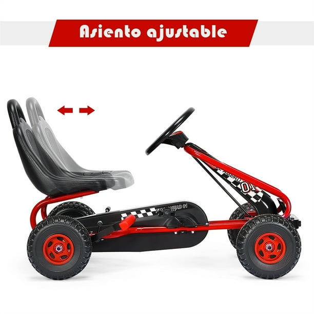 Go Kart De Pedales Para Niños De 3 A 6 Años, Con Asiento Regulable, Freno De Mano Y Ruedas Antideslizantes, Color Rojo