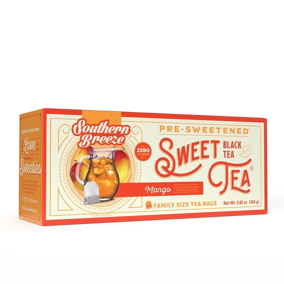 Southern Breeze Hot Brew Sweet Tea Mango Iced Tea with Black Tea and Zero Carbs Zero Sugar, 22 Family Size Tea Bags
