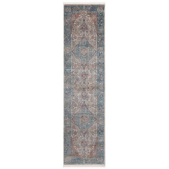 SAFAVIEH Victoria Serafim Floral Bordered Runner, 2'2" x 14', Navy/Ivory