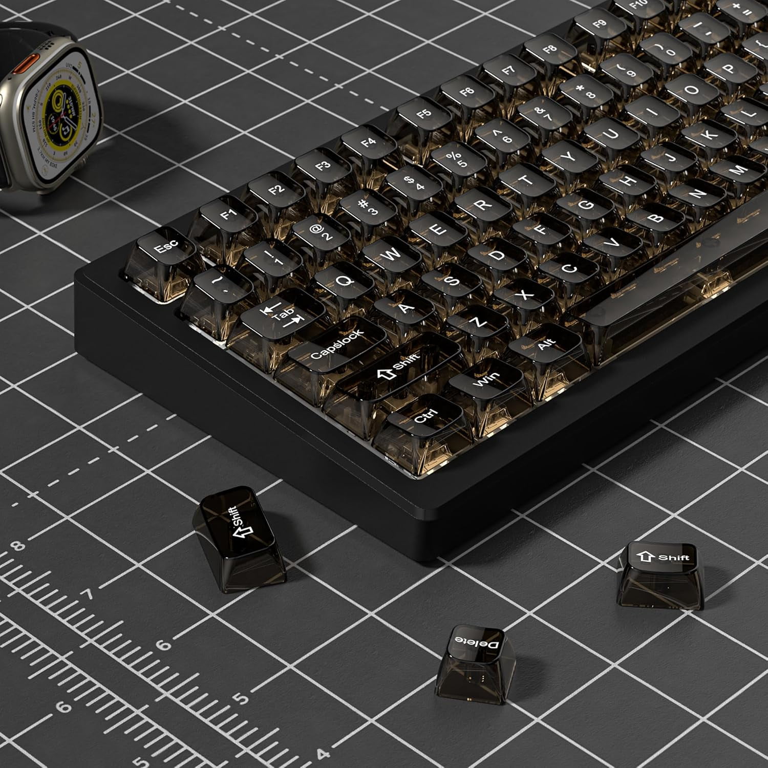 Black Clear keycaps for Mechanical Keyboard,Transparent MDA keycaps 60 75 100 Percent,Ceramic Jelly Key caps Set,Shine Through Key caps for Mx Switches Mechanical Keyboard(115key)