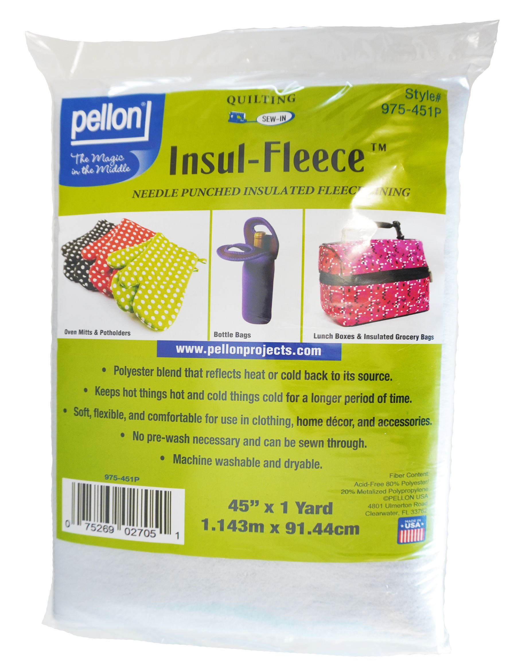 (2 pack) Pellon 975 Insul-Fleece Thermal Lining Sewing Fabric 45" x 1 Yard Precut
