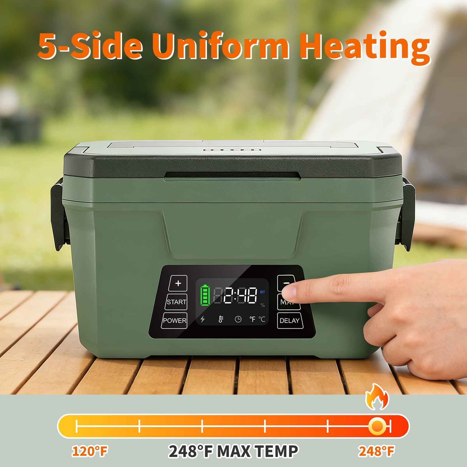 Vingud 80W Cordless Electric Lunch Box for Adults, APP Control Heated Lunch Box Food Warmer 9000mAh Rechargeable Self Heating Lunchbox for Office&Outdoor, Christmas White Elephant Gifts