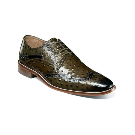 

Stacy Adams Gennaro Wingtip Oxford Ostrich Print Leather Olive 25537-303