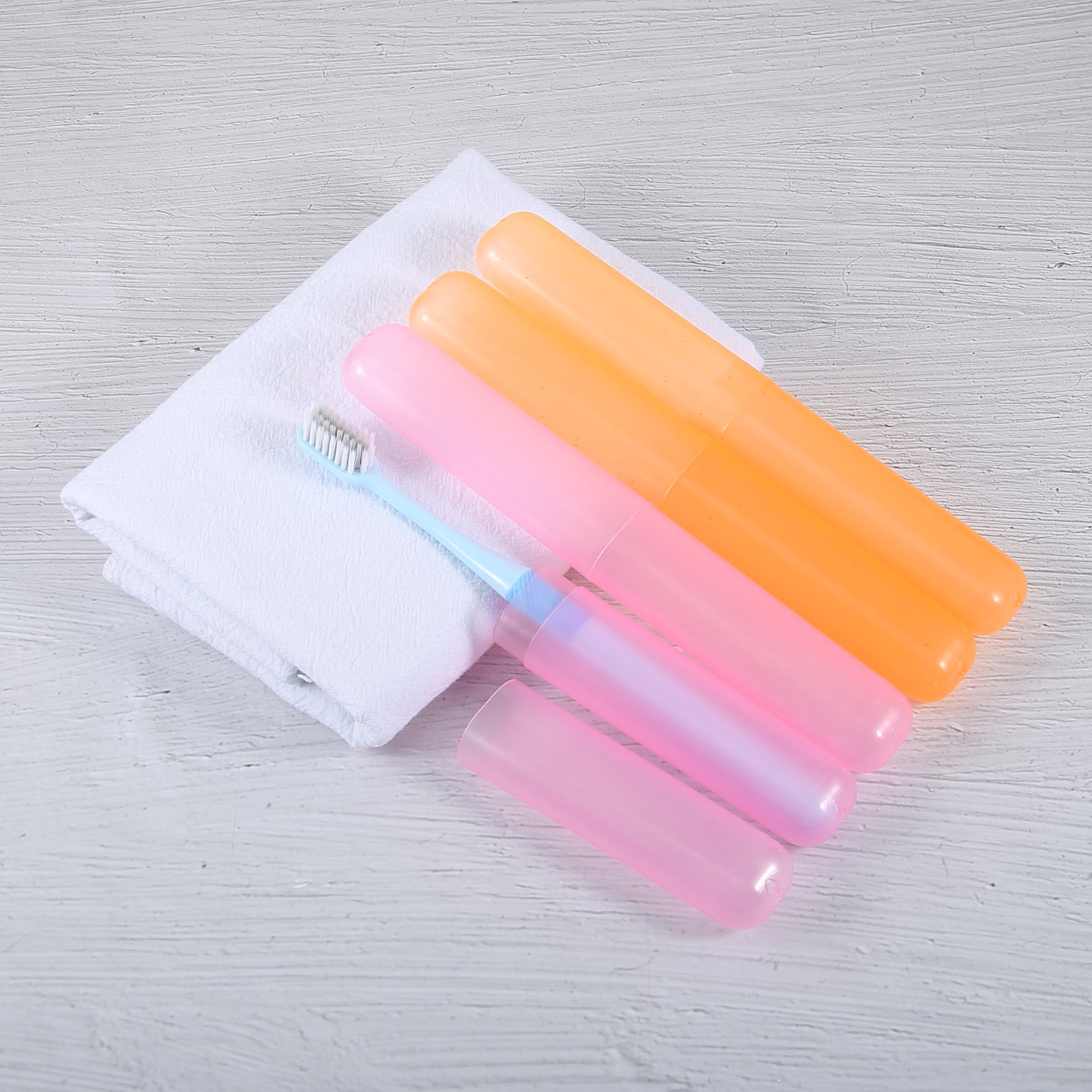 Unique Bargains 4 Pcs Toothbrush Travel Case Plastic Lightweight Holders Orange, Pink