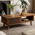 thumbnail image 2 of FURNIWAY Coffee Table, Mid-Century Modern Table with Open Storage Shelf, Fluted Wood Coffee Table for Living Room, Walnut, 2 of 7
