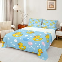 jejeloiu Lovely Duck Twin Sheet Sets,Cute Balloon Twin Fitted Sheet,Yellow Blue Flat Sheet For Kids Teens,Super Cozy Room Decor,3-Piece