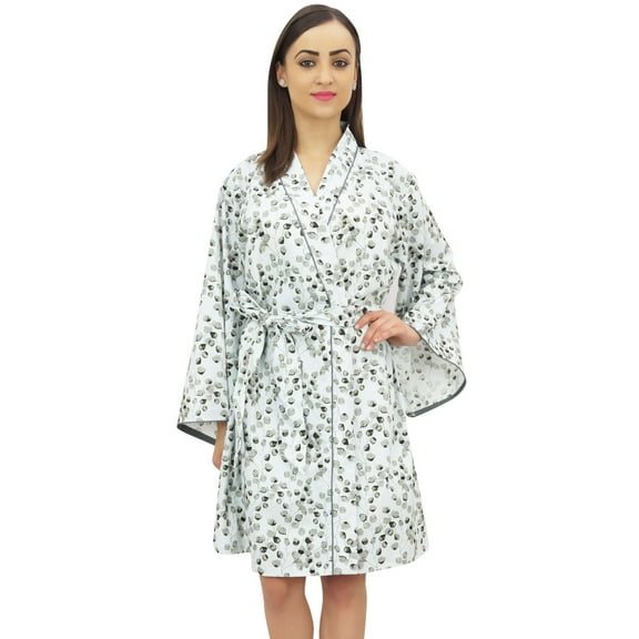 Bimba Women's Leaf Printed Kimono Robe Full Sleeve Cotton Poplin Cover Up - 4