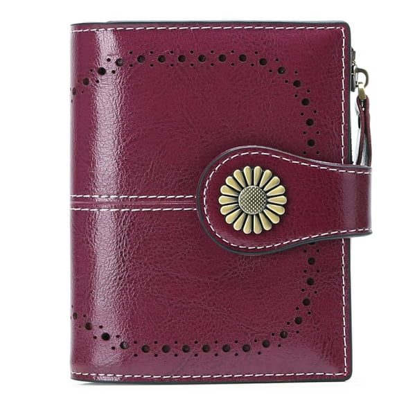 Small Wallet for Women RFID Blocking Genuine Leather Wallet Bifold Purse Zipper Coin Pocket Credit Card Holder with ID Window