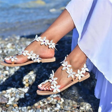 

Aufmer Clearance Sandals for Women New Summer Flat Bottom Flower Shoes Bohemian Casual Outwear Toe Sandals