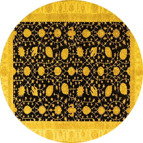 Ahgly Company Indoor Round Oriental Yellow Modern Area Rugs, 4' Round