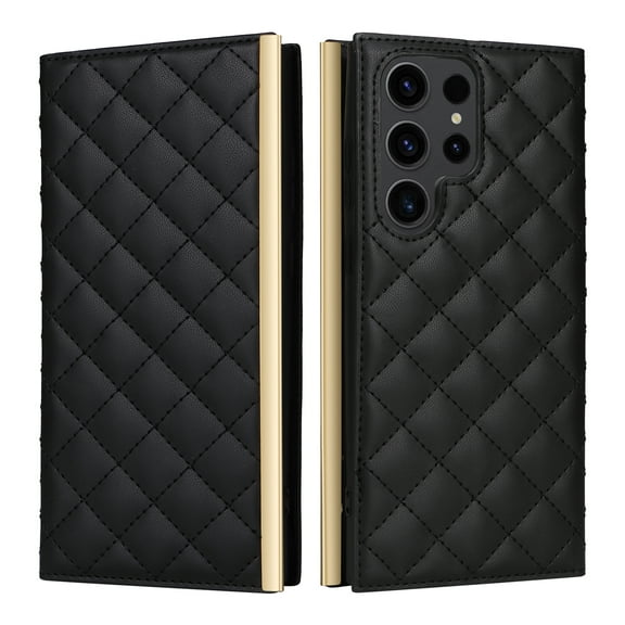 For Samsung Galaxy S25 Ultra Wallet Phone Case,PU Leather Folio Flip Kickstand,With Wrist Strap&Shoulder Strap,Card Slots,Shockproof Rugged Anti-fall Crossbody Phone Case Cover,Black