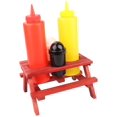 Wooden Picnic Table Condiment Holder Set Mini Umbrella Summertime BBQ