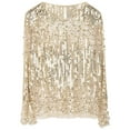 thumbnail image 2 of PrettyGuide Women's Sequin Blouse See Through Party Tops Beaded Sparkly Shirts Gold Beige, Large, 2 of 4