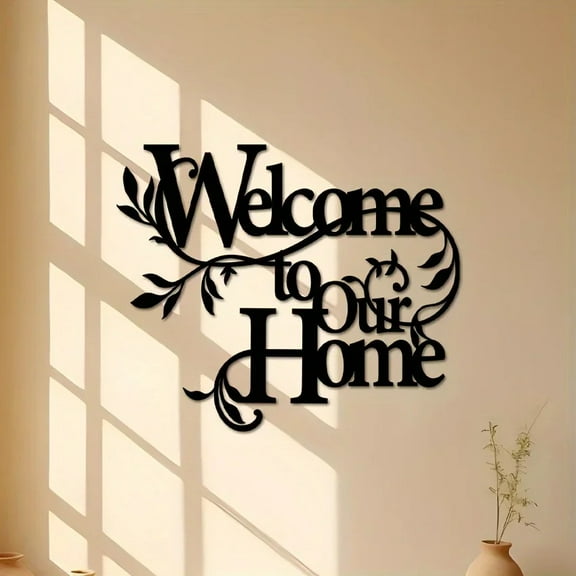 HELLOYOUNG 11.81 - Inch Metal Welcome To Our Home Wall Sign Wall Decoration Pendant Welcome Sign Hanging Suitable for Home Decoration Balcony and Living Room  Home Decoration Iron Art Wall Panels