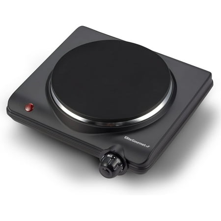 ESB-301BF# Countertop Single Cast Iron Burner, 1000 Watts Electric Hot Plate, Temperature Controls, Power Indicator Lights, Easy to Clean, Black